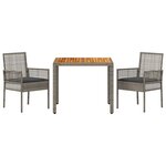 vidaXL Ensemble de salle à manger de jardin de 3 pièces avec coussins gris en rotin synthétique