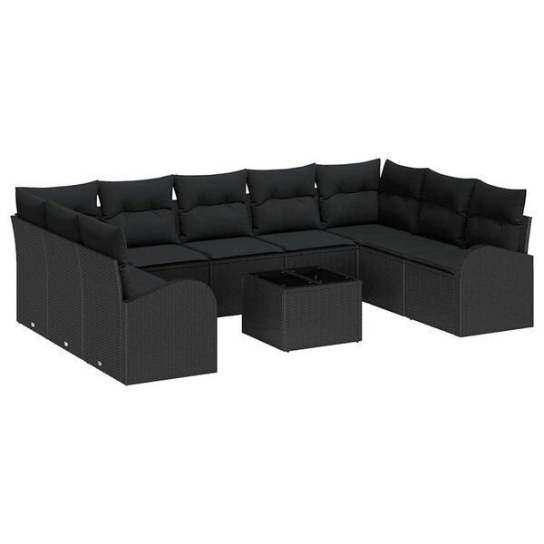 vidaXL Ensemble de canapé de jardin 10 Pièces Noir Poly rotin