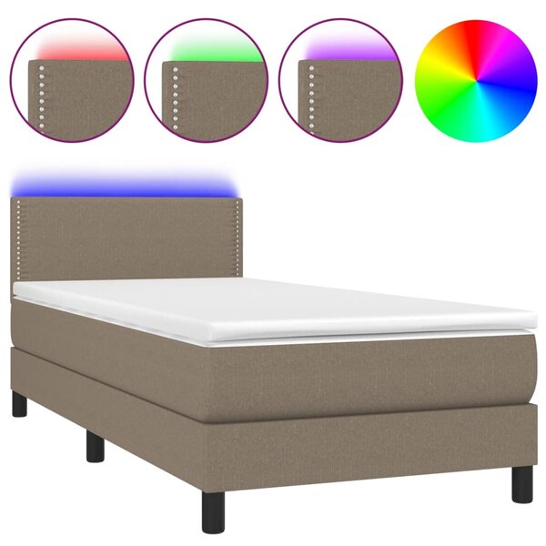 vidaXL Sommier à lattes de lit avec matelas LED Taupe 90x200 cm Tissu