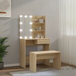 vidaXL Ensemble de coiffeuse avec LED Chêne Sonoma Bois d'ingénierie