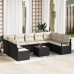 vidaXL Ensemble de canapé de jardin avec coussin 10 Pièces Marron  Crème