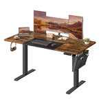 Bureau assis debout électrique table réglable en hauteur mémoire 4 hauteurs pochette cadre en acier dessus de table épais 140 x 60 x (72-120) cm marron rustique et noir 12_0004553