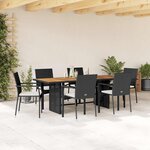 vidaXL Ensemble à manger de jardin coussins 7Pièces Noir Résine tressée