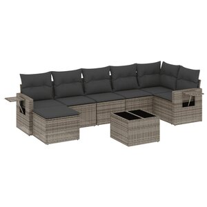 vidaXL Salon de jardin 8 Pièces avec coussins gris résine tressée