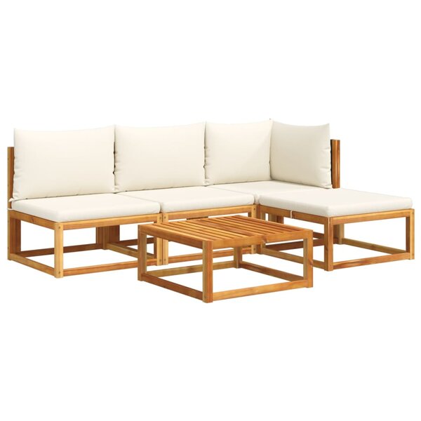 vidaXL Ensemble de canapés de jardin 5 pièces avec coussins en bois d'acacia et rotin