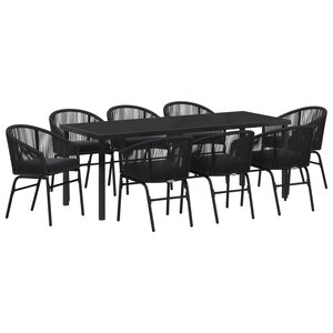 vidaXL Ensemble de repas de jardin de 9 pièces Noir Rattan PE