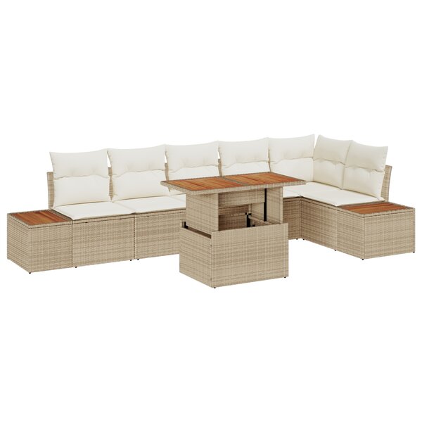 vidaXL Ensemble de canapé de jardin 7 pièces avec coussins Beige Poly Rattan