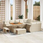 Set de canapés de jardin vidaXL 12 pièces avec coussins beiges en rattan poly et acacia
