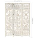 vidaXL Cloison de séparation 3 panneaux Blanc 120x165 cm Bois manguier