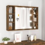 vidaXL Armoire à miroir avec LED Chêne fumé 76x15x55 cm