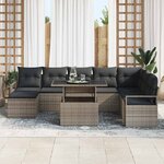 vidaXL Ensemble de canapé de jardin 9 Pièces Gris Poly rotin
