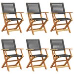 vidaXL Chaises de jardin pliantes lot de 6 noir poly rotin bois massif