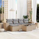 vidaXL Salon de jardin avec coussins 7 Pièces beige résine tressée