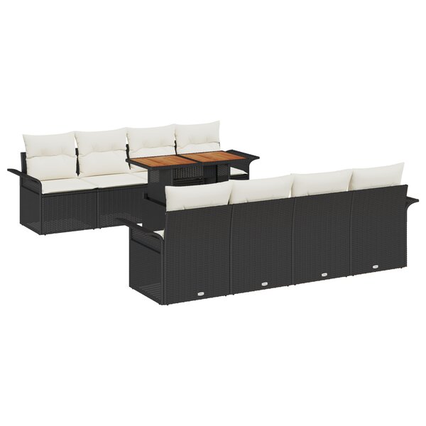 Set de Canapés de Jardin 9 Pièces vidaXL avec Coussins Noir Poly Rattan
