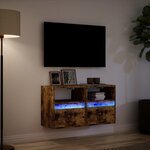 vidaXL Meubles TV muraux et lumières LED 2 Pièces chêne fumé 41x31x45 cm