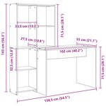 vidaXL Bureau Gris béton 138.5 x 55 x 143 cm Bois d'ingénierie