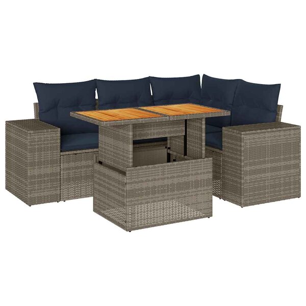 vidaXL Salon de jardin 5 Pièces avec coussins gris résine tressée