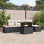 vidaXL Ensemble de canapé de jardin avec coussin 6 Pièces Noir Poly rotin