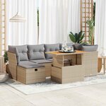 vidaXL Salon de jardin avec coussins 7 Pièces beige résine tressée acacia