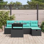 vidaXL Ensemble de canapé de jardin avec coussin 6 Pièces Noir Poly rotin