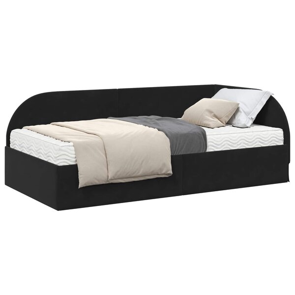 vidaXL Cadre de lit d'angle avec matelas 2 pc Noir 90 x 200 cm Velours
