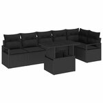 vidaXL Ensemble de canapé de jardin avec coussin 7 Pièces Noir Poly rotin