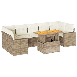 vidaXL Salon de jardin avec coussins 8 Pièces beige résine tressée