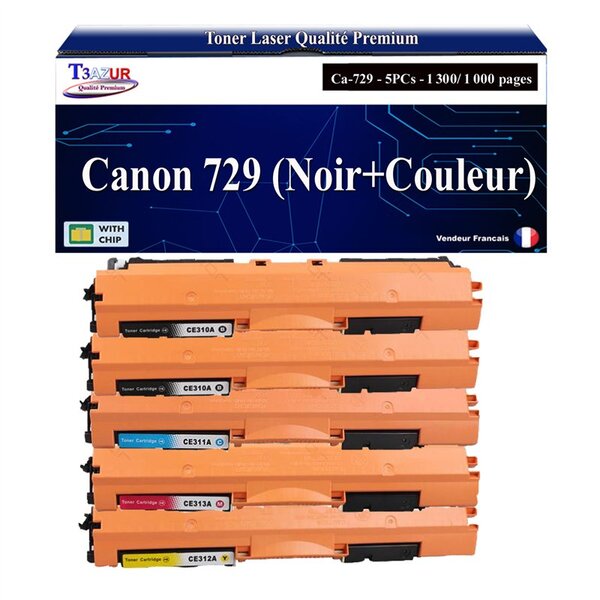 T3AZUR -5x Toners compatibles avec Canon 729 pour Canon LBP7010C  LBP7018C