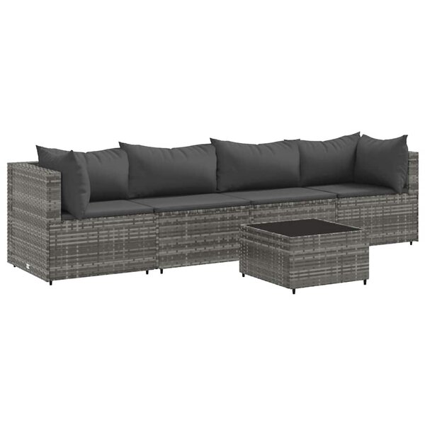 vidaXL Salon de jardin 5 Pièces avec coussins Gris Résine tressée