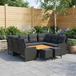 vidaXL Ensembles de meubles avec oreiller 8 Pièces Noir Rotin PE