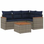 vidaXL Salon de jardin 5 Pièces avec coussins gris résine tressée