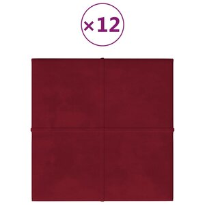 vidaXL Panneaux muraux 12 Pièces Rouge bordeaux 30x30 cm Velours 1 08 m²