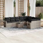 vidaXL Salon de jardin avec coussins 10 Pièces gris clair résine tressée