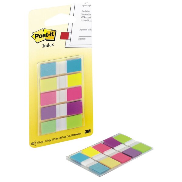 Marque-pages souples 11,9 x 43,1 mm - 5 couleurs assorties (Bleu, Jaune, Rose, Violet, Anis) - 5 x 20 index