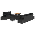 Ensemble de 10 Pièces de Canapé de Jardin avec Coussins Noir Poly Rattan Acacia