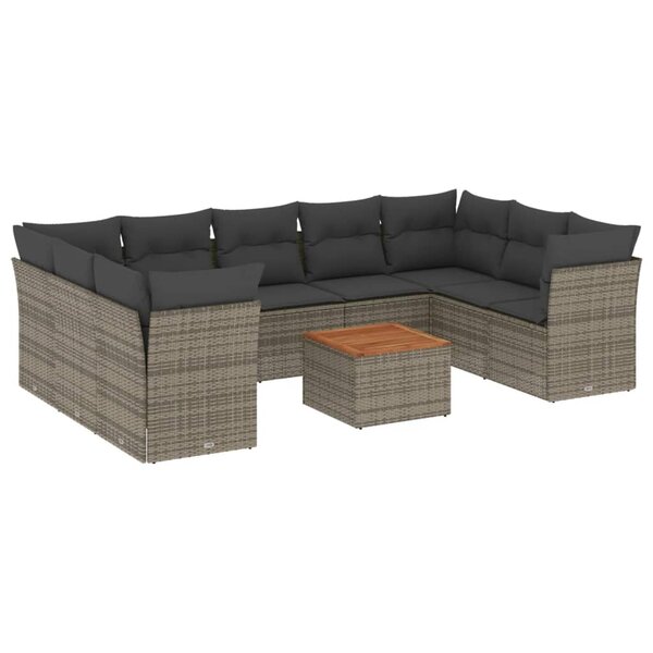 vidaXL Salon de jardin avec coussins 10 Pièces gris résine tressée