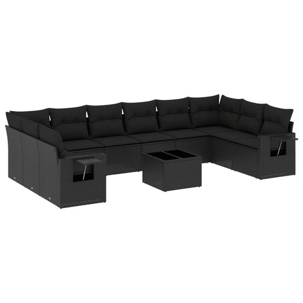 vidaXL Salon de jardin 11 Pièces avec coussins noir résine tressée