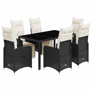 vidaXL Ensemble de bistro de jardin 7 Pièces coussins noir poly rotin