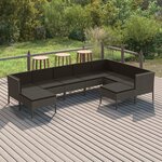 vidaXL Salon de jardin 9 Pièces avec coussins Résine tressée Gris