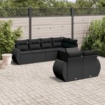 vidaXL Salon de jardin 7 Pièces avec coussins noir résine tressée