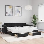 vidaXL Lit de jour avec gigogne et tiroirs sans matelas noir 80x200 cm