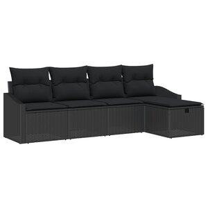 vidaXL Ensemble de 5 Canapés de Jardin avec Coussins Noir Rattan Poly