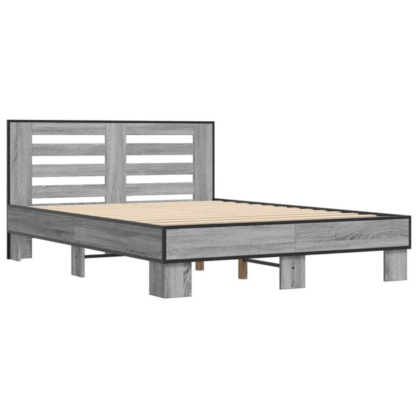vidaXL Cadre de lit sonoma gris 120x200 cm bois d'ingénierie et métal