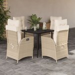 vidaXL Ensemble à manger de jardin avec coussins 5Pièces Beige poly rotin