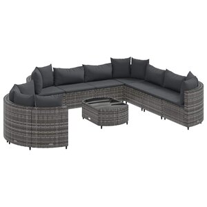 vidaXL Salon de jardin avec coussins 10 Pièces gris résine tressée