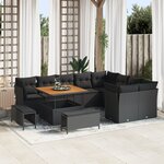 Ensemble de canapé de jardin vidaXL 12 pièces avec coussins en noir poly rotin acacia