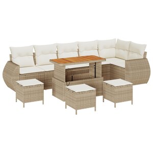 Ensemble de canapé de jardin vidaXL 10 pièces avec coussins beige poly rotin acacia
