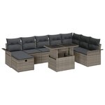 vidaXL Ensemble de canapé de jardin avec coussin 9 Pièces Gris Poly rotin