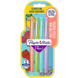 Paper mate flair 4 feutres parfumés assortiment de couleurs et senteurs pointe moyenne (0 7 mm)
