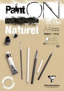 Bloc collé Paint'On Naturel 250g 30 feuilles A4 CLAIREFONTAINE